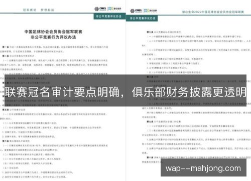 联赛冠名审计要点明确,俱乐部财务披露更透明 联赛冠名审计要点明确,俱乐部财务披露更透明